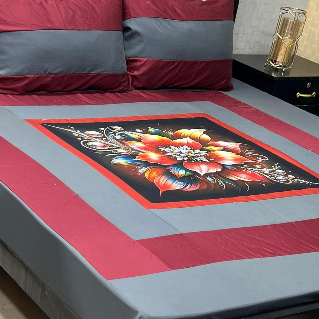Red and pink floral 3D printed bedsheet