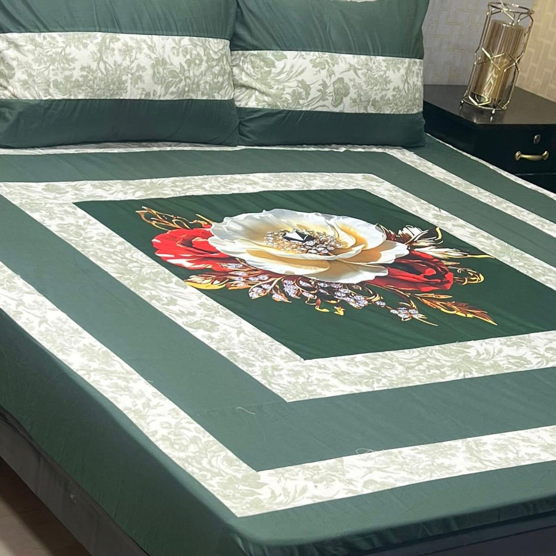 Black floral 3D  printed bedsheet