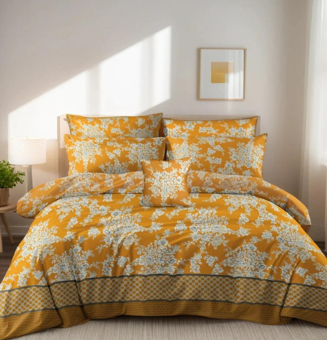 Sunny Yellow Tropical Leaf Bedding - 7PC Summer Comforter Set
