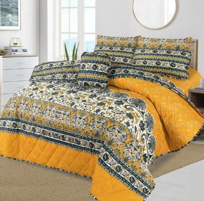 Sunny Yellow &amp; White Leaf Print Bedding - 7PC Summer Comforter Set