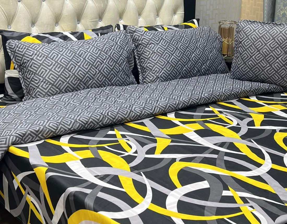 Contemporary Yellow, Grey &amp; Black Abstract Bedding - 7PC Summer Comforter Set