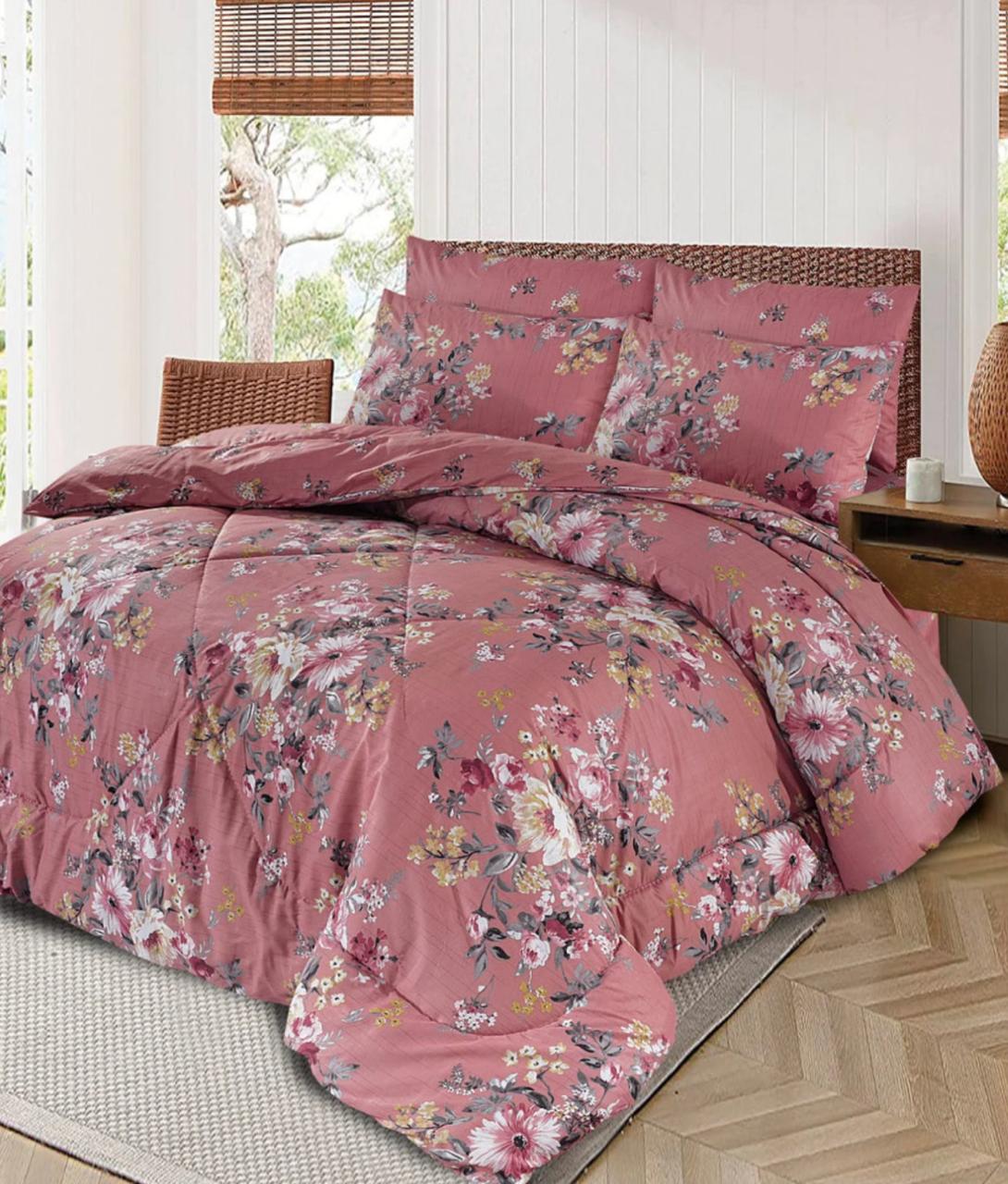 Tulip Dream 6PC Comforter Set (Vicky Razai Set) - Leopard Print King Size Bedding