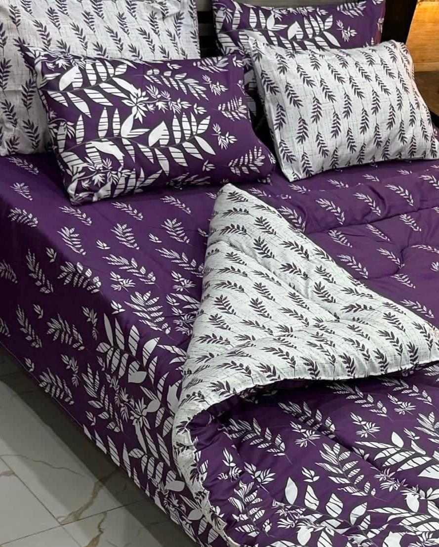 Purpole &amp; white Swirl Design – 6PC Comforter Set (Vicky Razai Set)