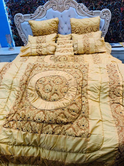 14PC SILK JACQUARD BRIDAL BED SET – BLUE &amp; SILVER