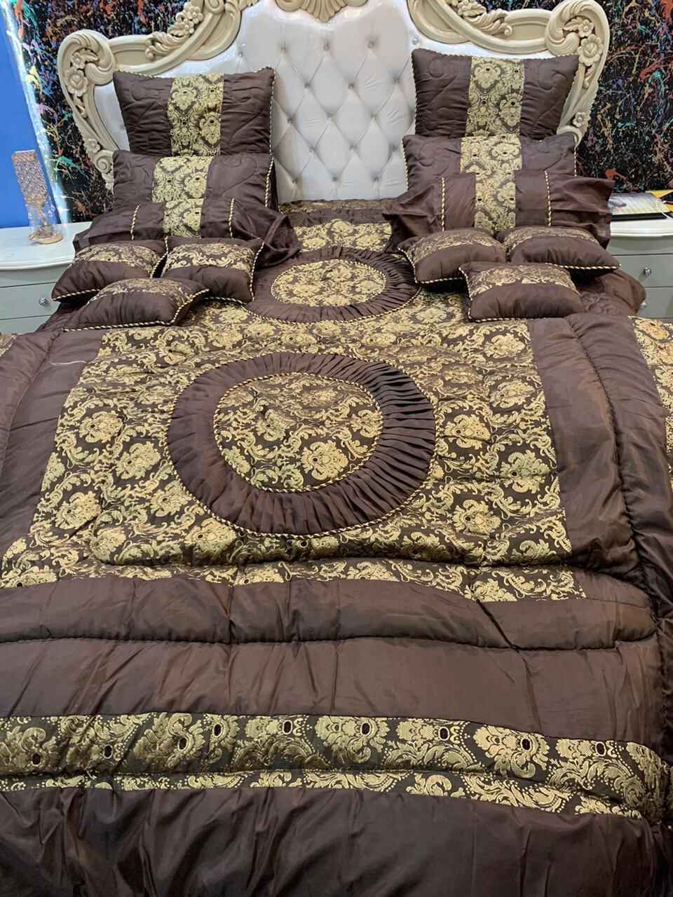 14PC Black &amp; Silver Silk Jacquard Bridal Bedding Set