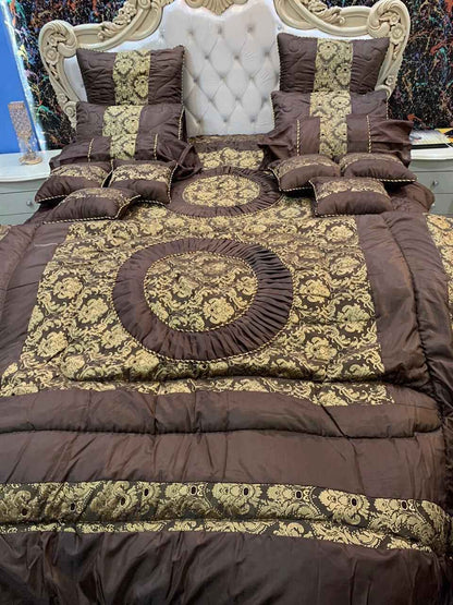 14PC Black &amp; Silver Silk Jacquard Bridal Bedding Set