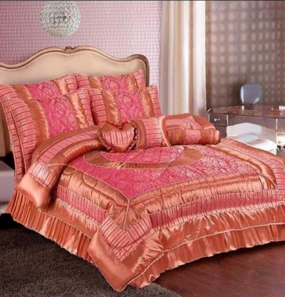 Golden Glow 14PC Silk Jacquard Bridal Bed Set – Royal Comfort Edition