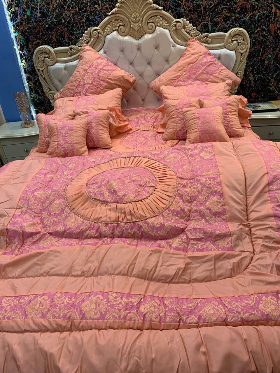 Golden Glow 14PC Silk Jacquard Bridal Bed Set – Royal Comfort Edition