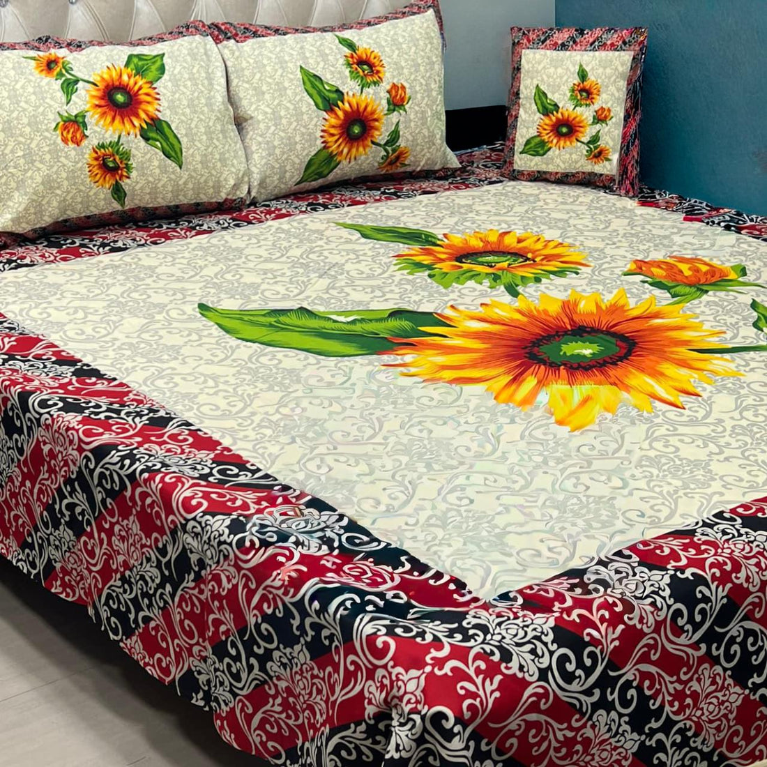Sunflower  Tartan Grey – 4-Piece 3D Bed Sheet Set