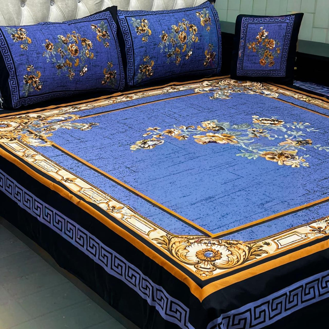 Steel Rose Elegance – 4-Piece 3D Bed Sheet Set