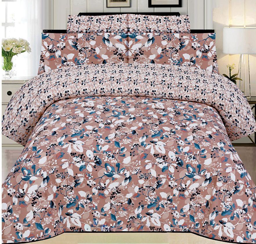 Aqua &amp; Pink Rose Print Premium Cotton Bed Sheet