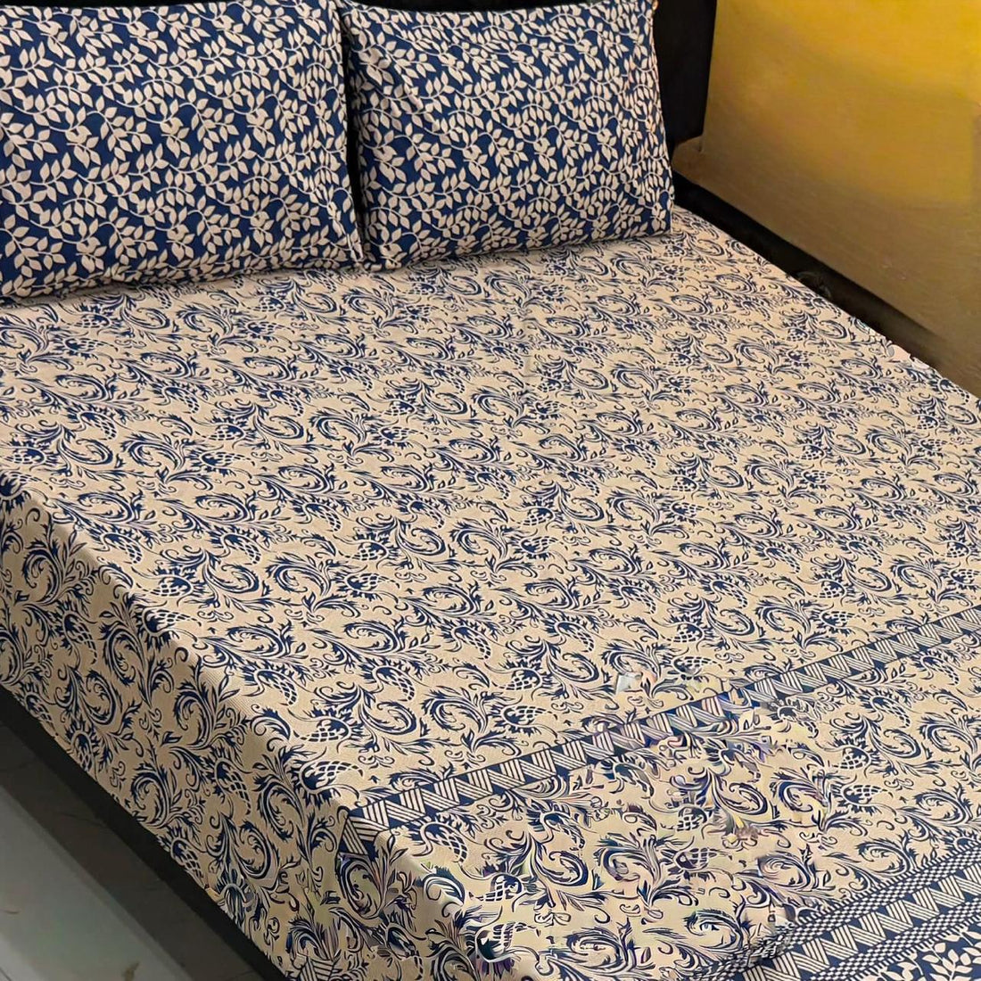 Navy Floral Gul Ahmad Premium Cotton Bed Sheet