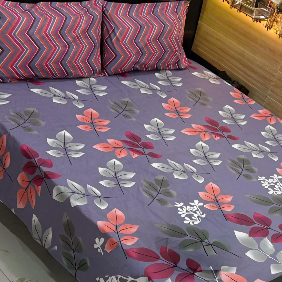 Midnight Calm Floral Geometric Premium Cotton Bed Sheet