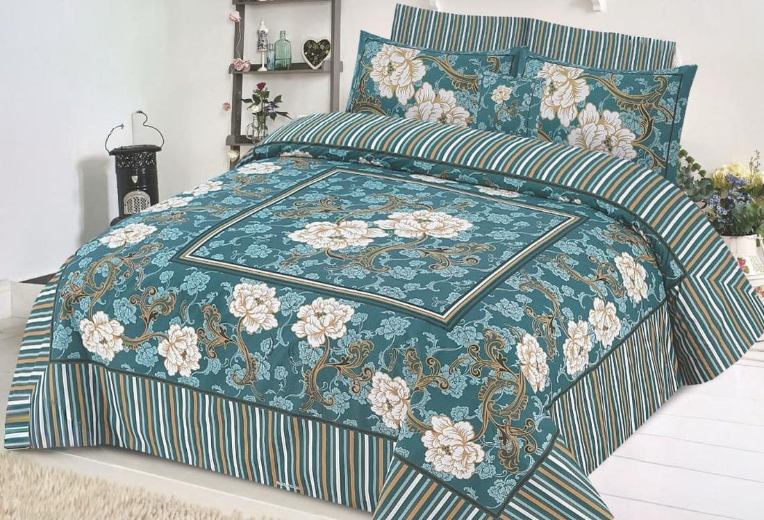 Olive Green Geometric Medallion Premium Cotton Bed Sheet
