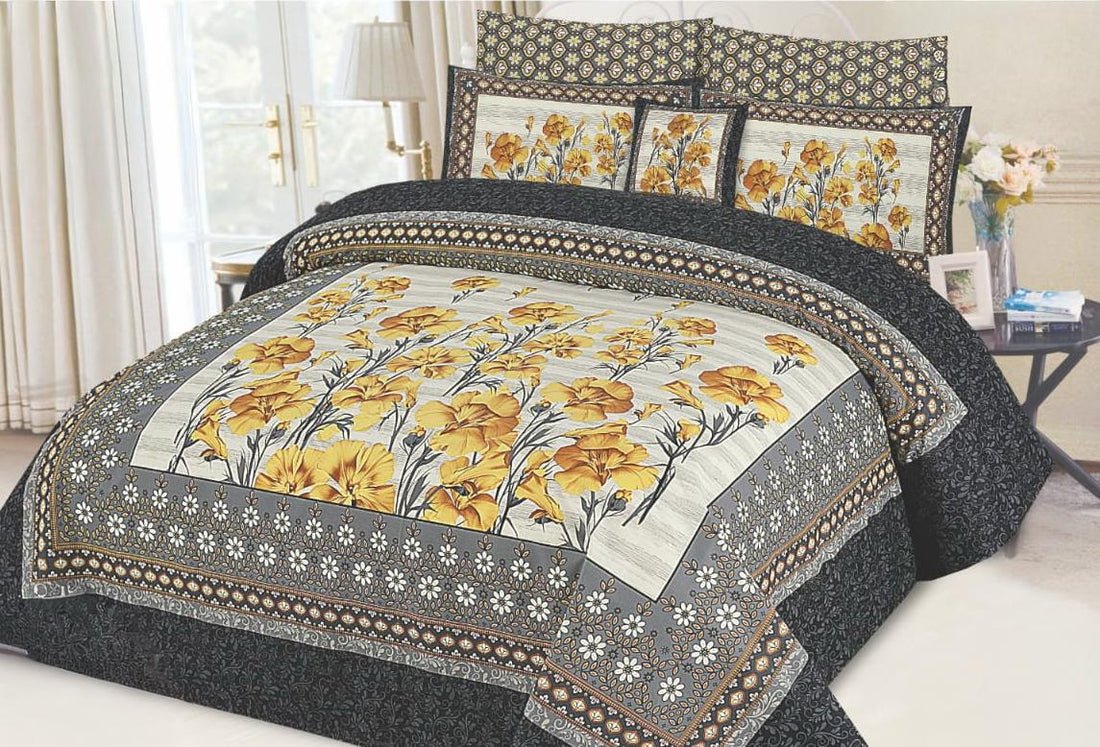 Paisley Floral Premium Cotton Bed Sheet with Multi-Striped Pillow Covers