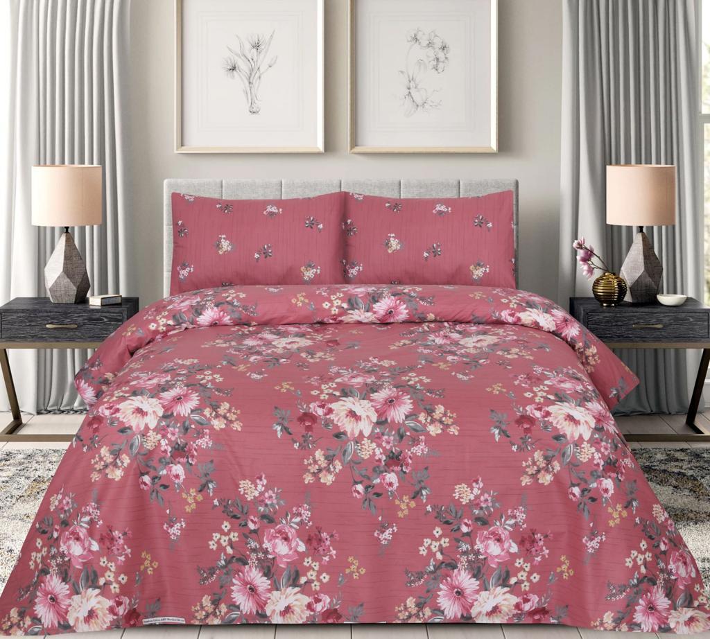 Pink Printed  Cotton Bedsheet Set – Floral Pop Edition