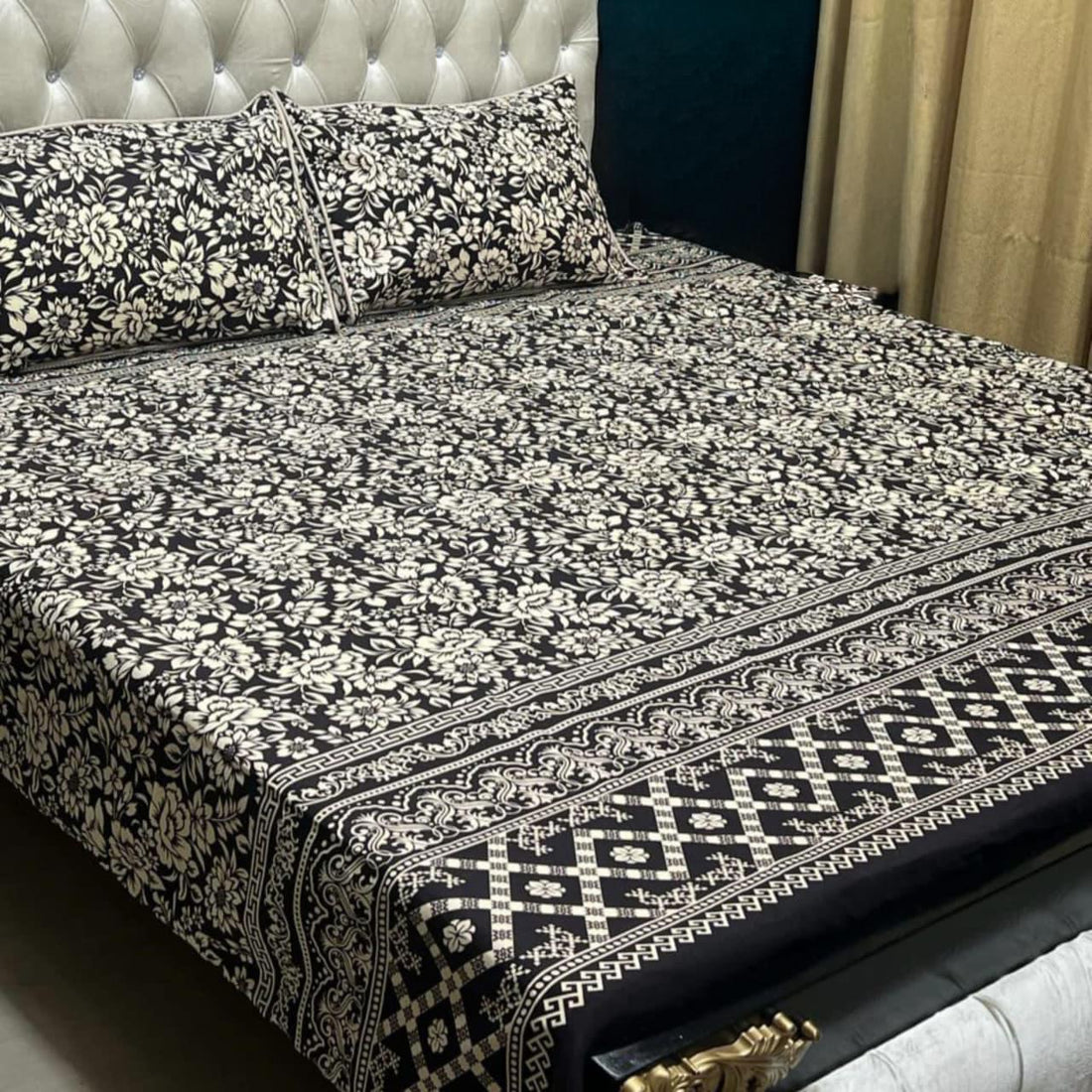 Geometric Glow Printed  Cotton Bedsheet Set – Floral Pop Edition