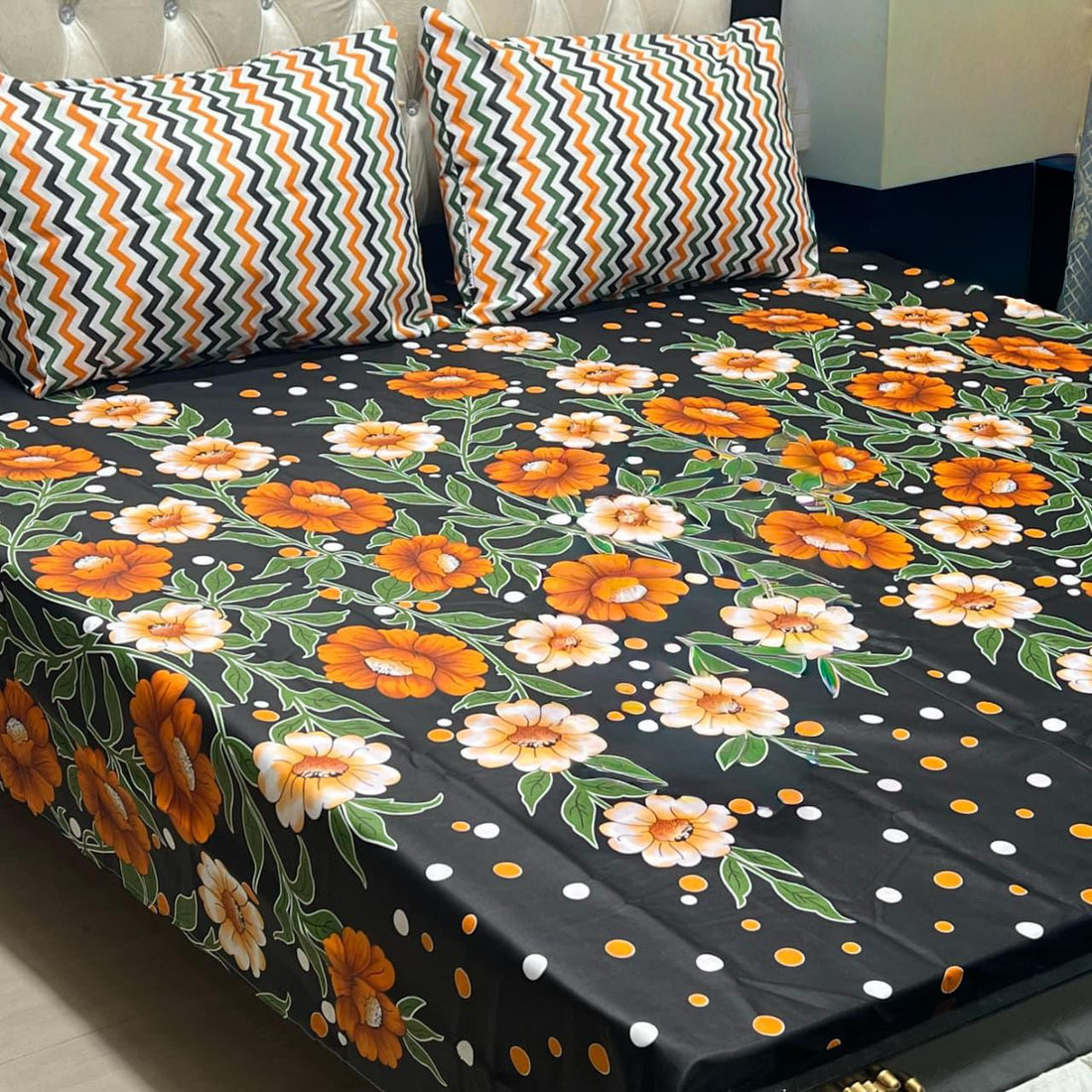 Vibrant Night Printed  Cotton Bedsheet Set – Floral Pop Edition