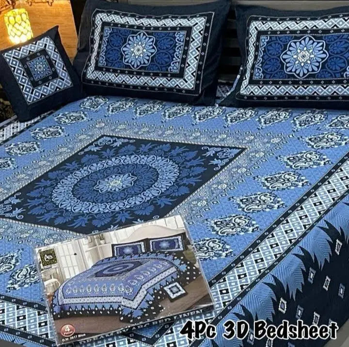 Blue Mosaic Majesty – 4-Piece 3D Bed Sheet Set