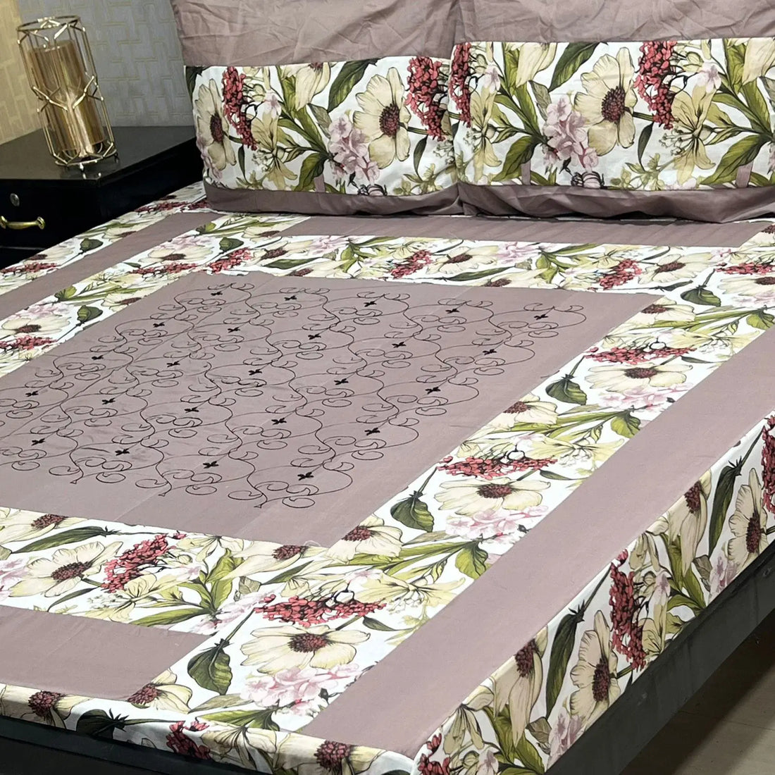 Monochrome Stripes Embroidered Patchwork Bedsheet Set