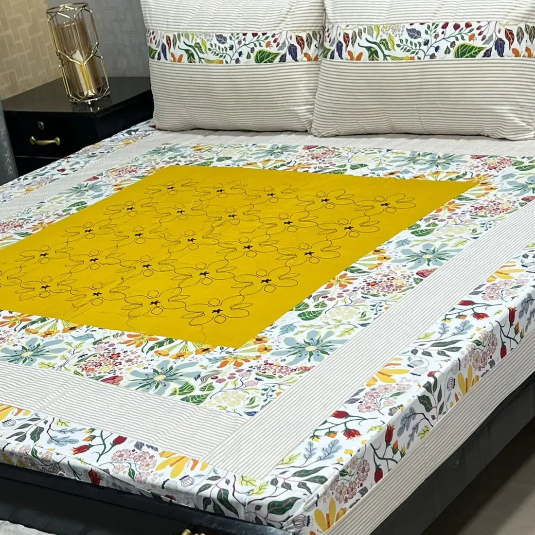 Teal Harmony Mandala Printed Patchwork Bedsheet Set