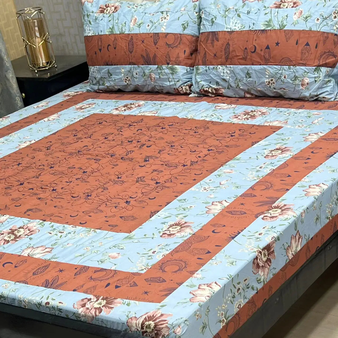 Crimson Echo Mandala Printed Patchwork Bedsheet Set