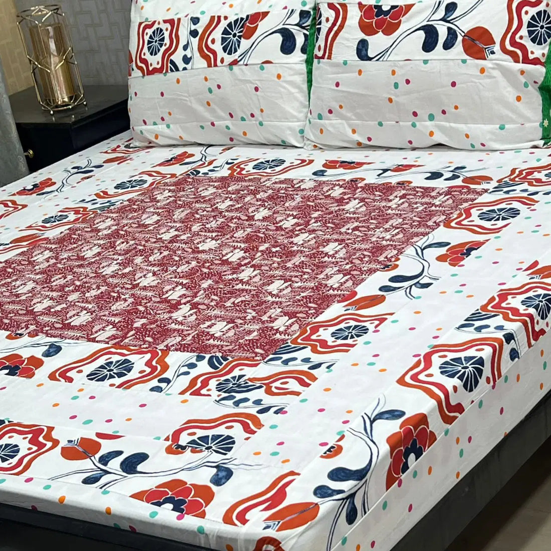 Amber Bloom Printed Patchwork Bedsheet Set