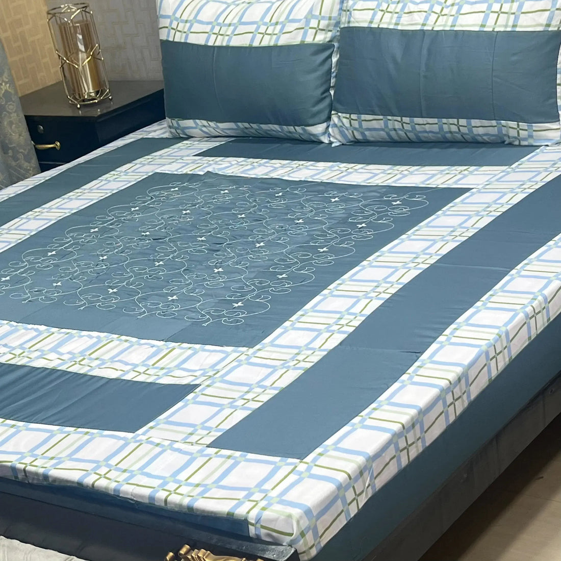 Terracotta Maze Embroidered Patchwork Bedsheet Set