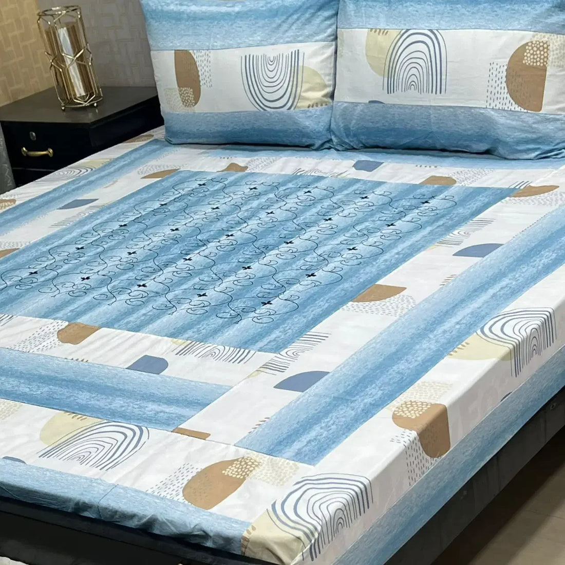 Sage Serenity Embroidered Patchwork Bedsheet Set