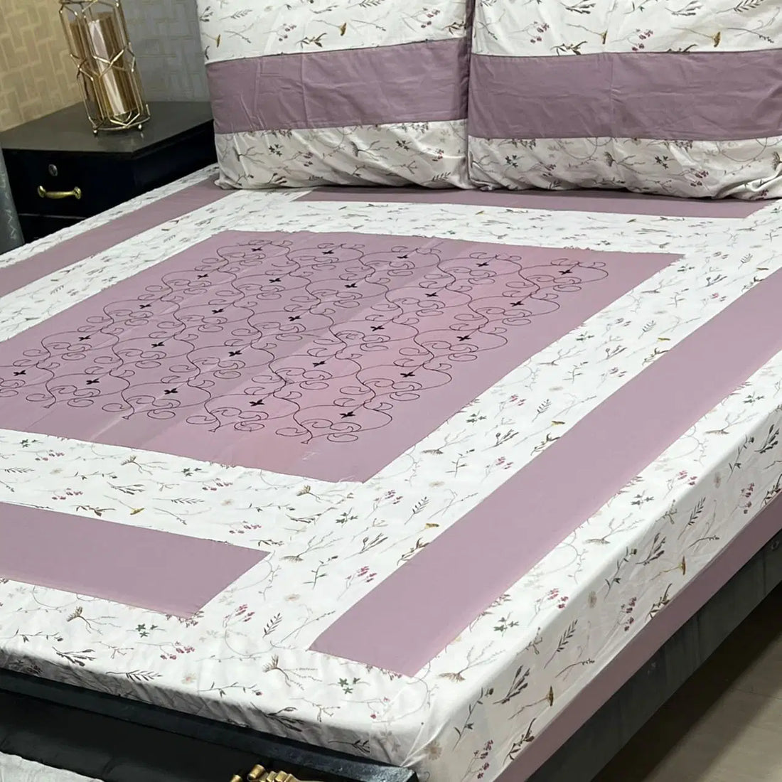 Navy Playful Embroidered Patchwork Bedsheet Set