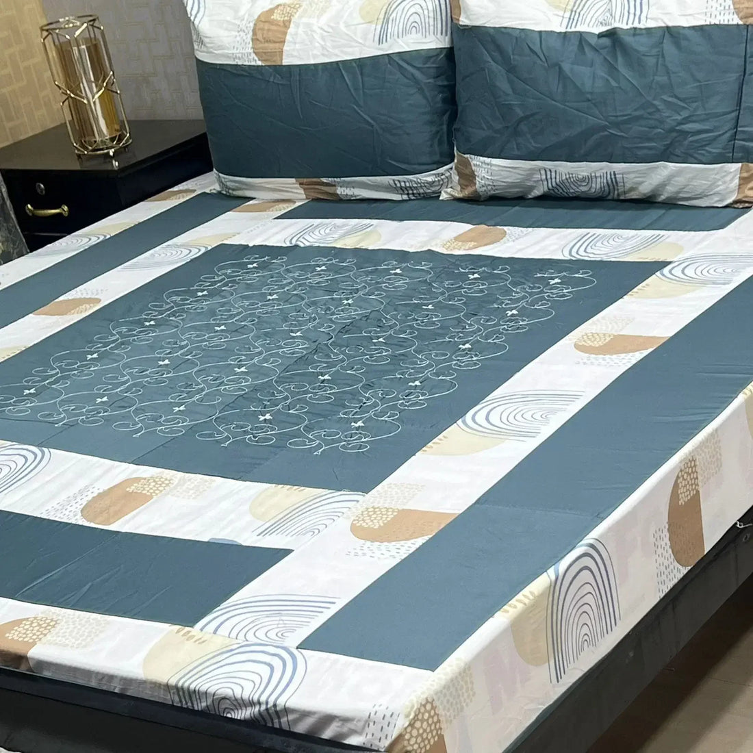 Sunbeam Stripes Embroidered Patchwork Bedsheet Set