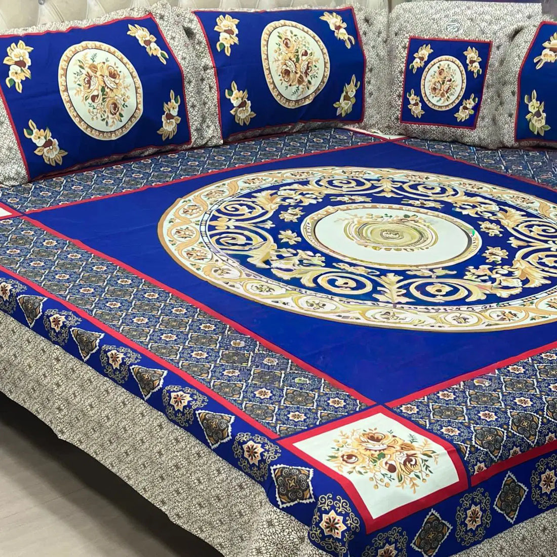 Blue Garden Glory – 4-Piece 3D Bed Sheet Set