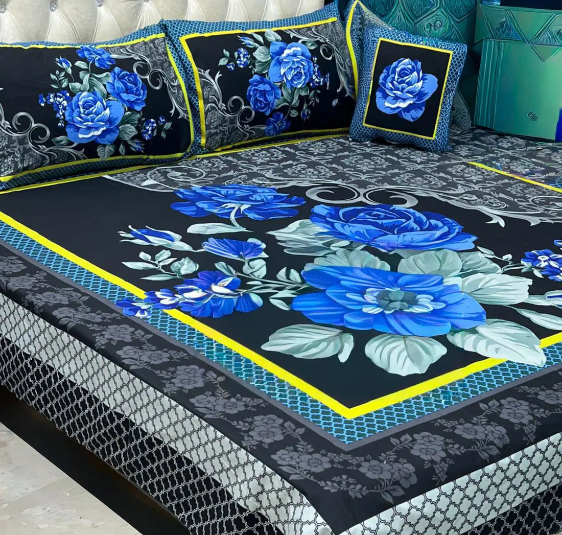 Maroon Bloom Elegance – 4-Piece 3D Bed Sheet Set