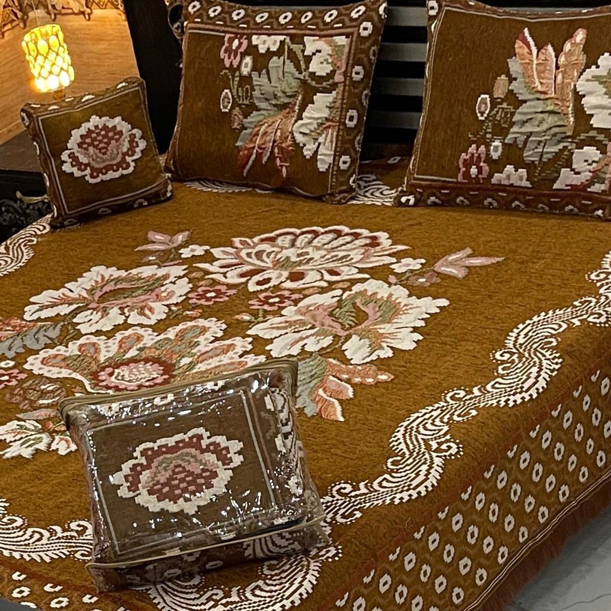 Chocolate Brown – 4Pc Velvet Jacquard Luxury Bedsheet