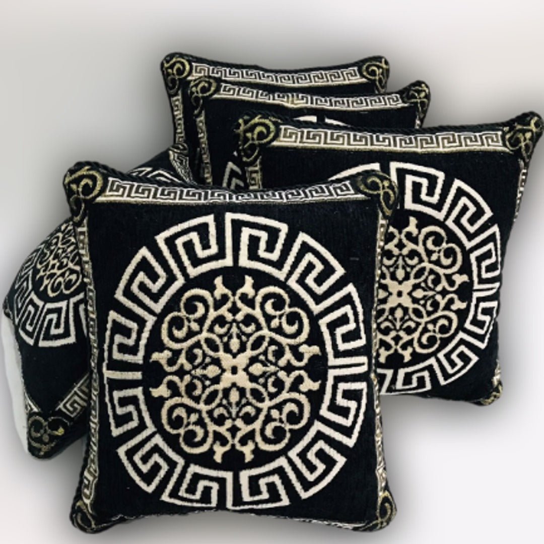 Black & Gold Geometric Velvet 5 - Piece Cushion Cover Set - Fashion Home Store