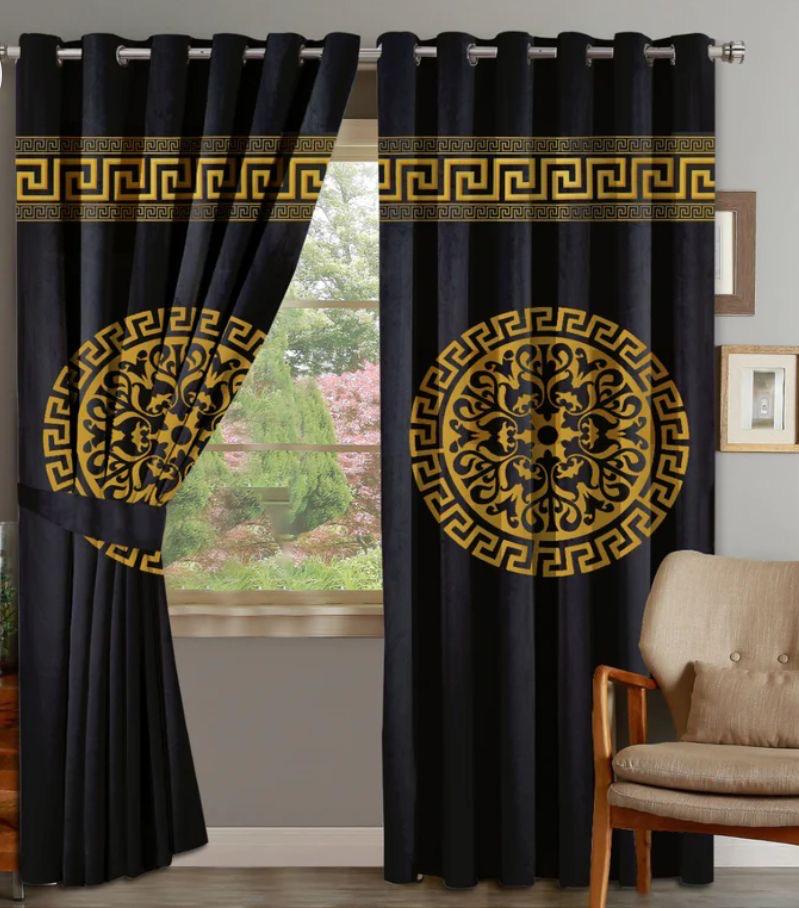 Black & Gold - Luxury Velvet Curtain Pair – Versace Border Design - Fashion Home Store