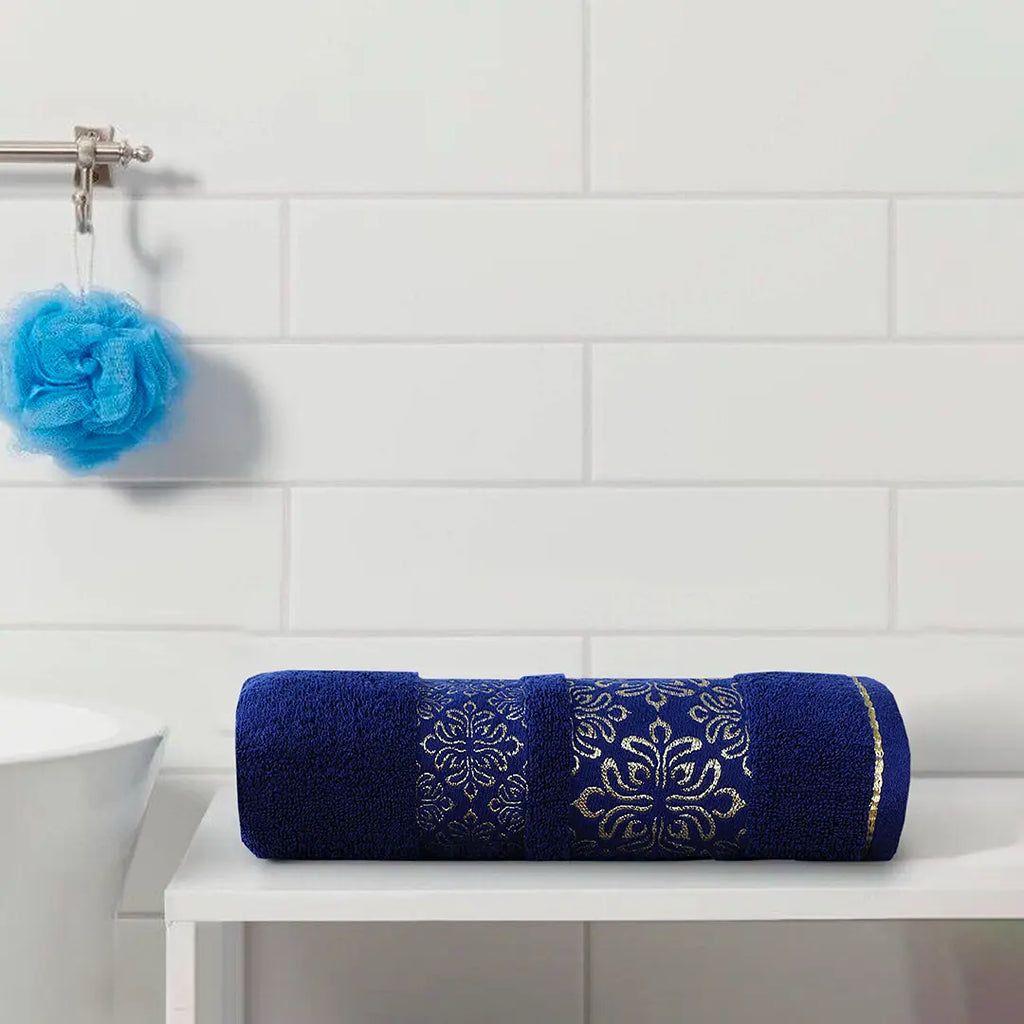 Blue 100% Cotton JACQUARD SOFT Bath Towel Set - Fashion Home Store