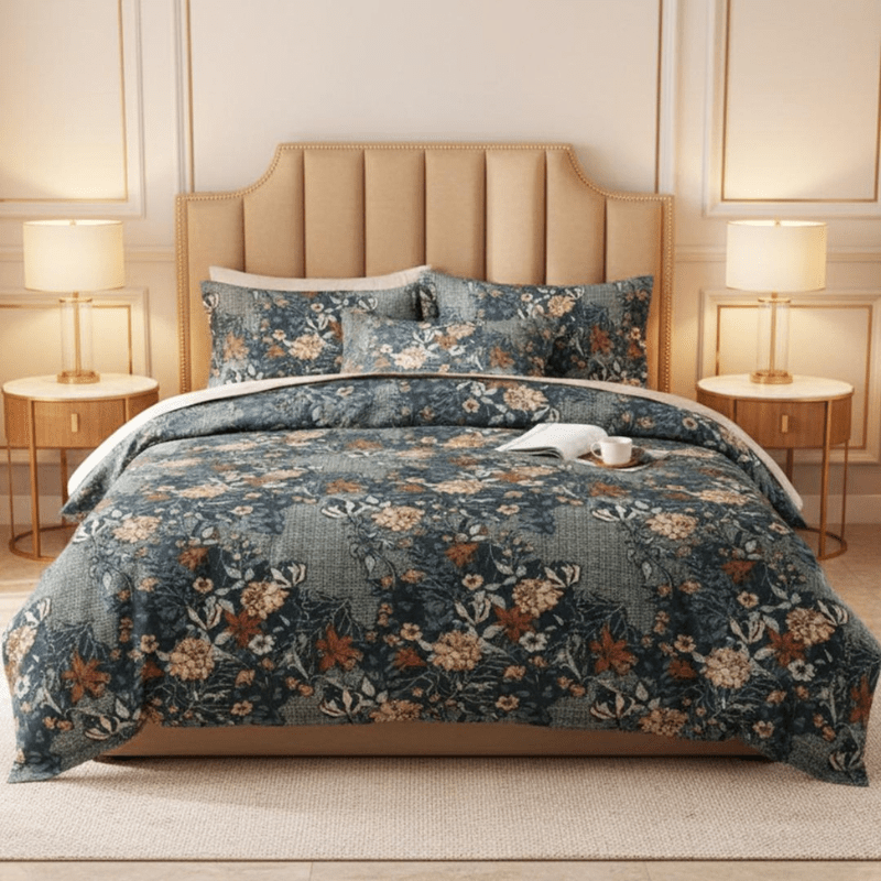 Blue Printed Cotton Bedsheet Set – Floral Pop Edition - Fashion Home Store