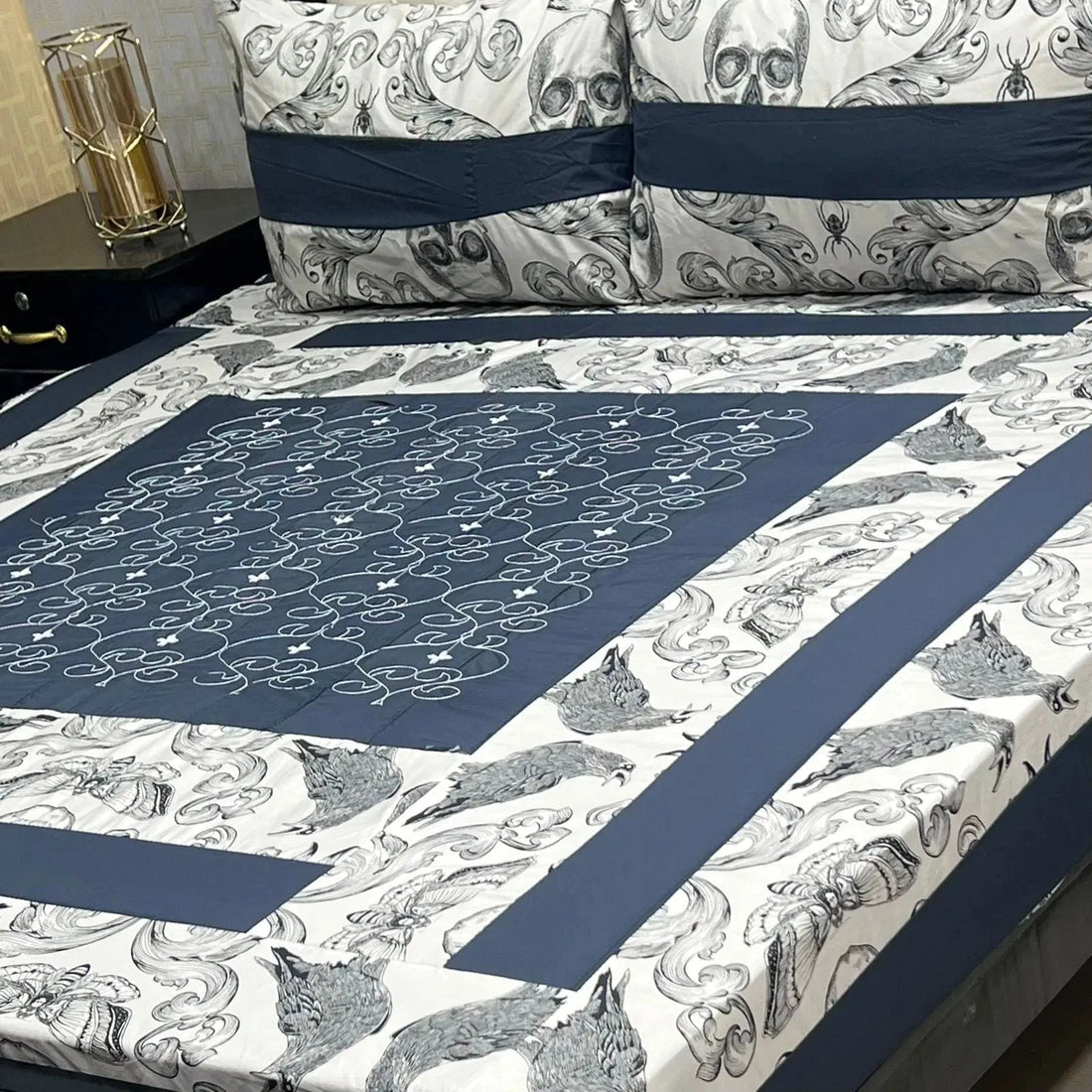 Blush Diamond Embroidered Patchwork Bedsheet Set Fashion HomeStore 