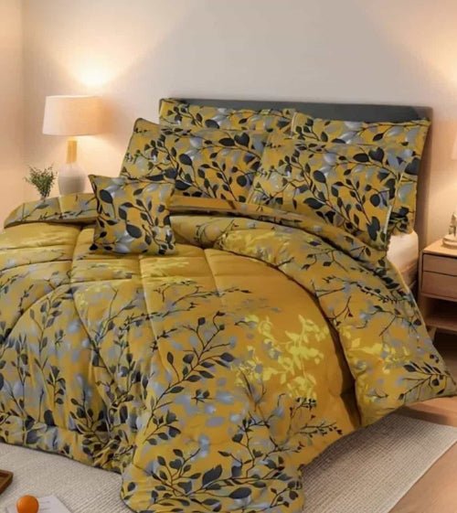 Blush Golden Botanical Garden Bedding – 7PC Summer Comforter Set - Fashion Home Store