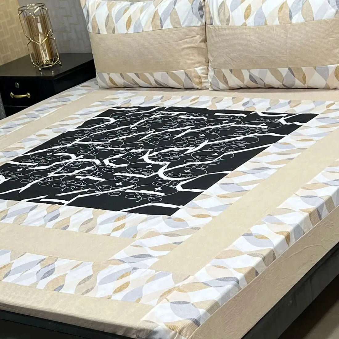 Blush Pink &amp; Multicolor Floral Embroidered Patchwork Bedsheet Set Fashion HomeStore 