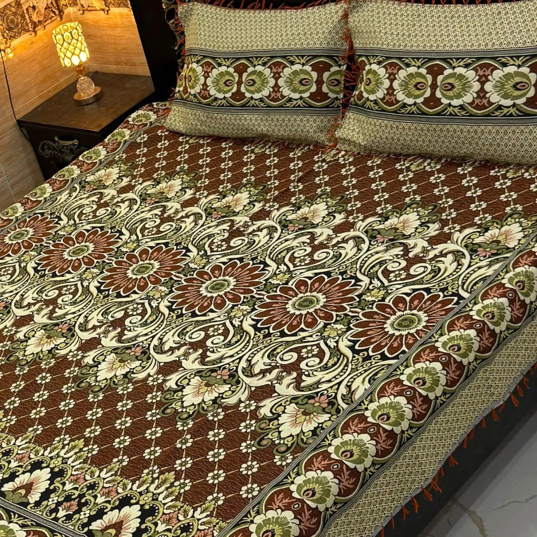 Brown – Multani Traditional Jacquard Bedsheet - Fashion Home Store