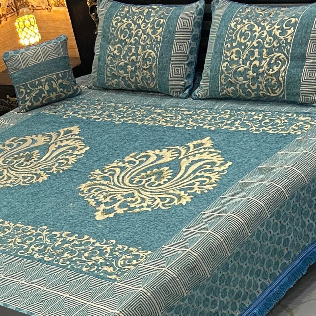 Aqua Royal – 4Pc Velvet Jacquard Luxury Bedsheet
