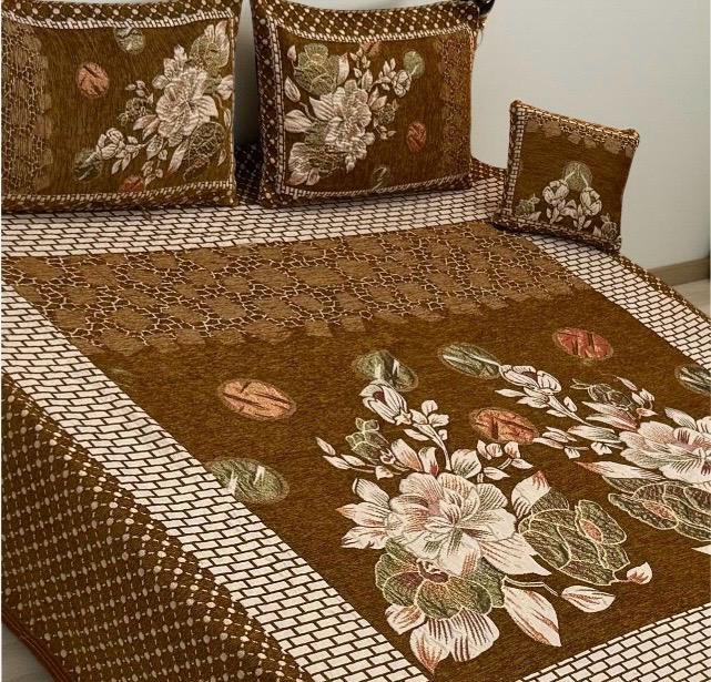 Chocolate Brown – 4Pc Velvet Jacquard Luxury Bedsheet - Fashion Home Store