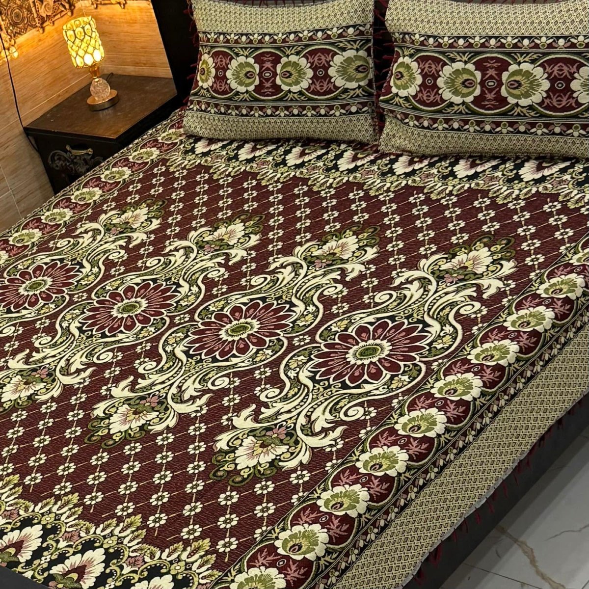 Classic Brown Multani Block Print Bedsheet – Jacquard King Size Set - Fashion Home Store