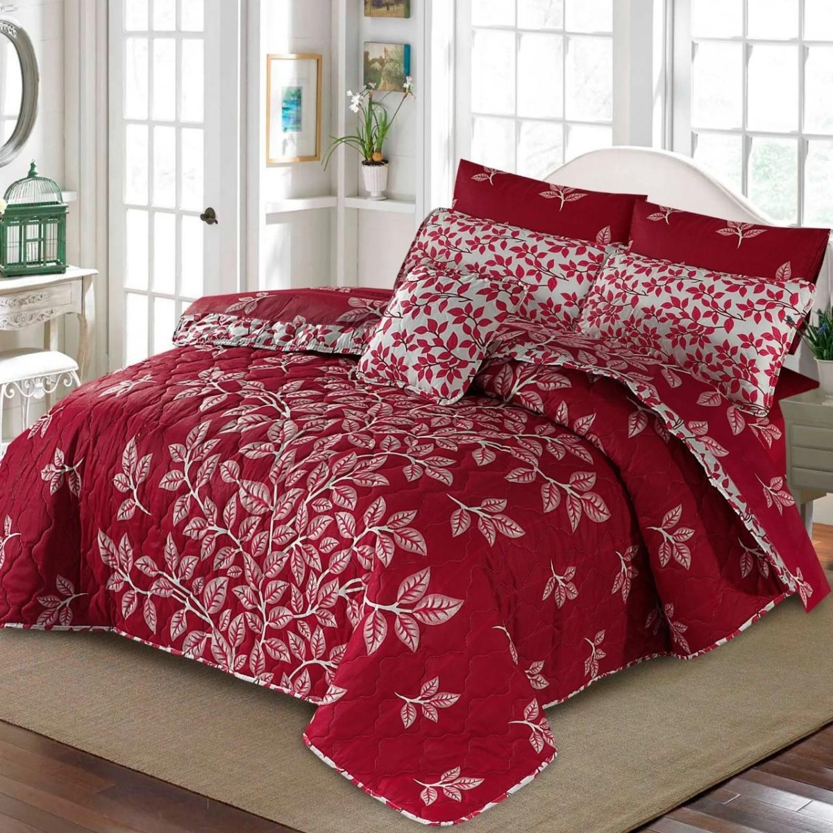 Crimson Vine Elegance Comforter Set - 7PC Summer Comforter Set - Fashion Home Store