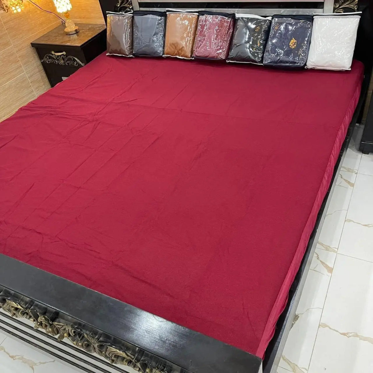 Deep Maroon Terry Cotton Waterproof Mattress Protector – King Size - Fashion Home Store