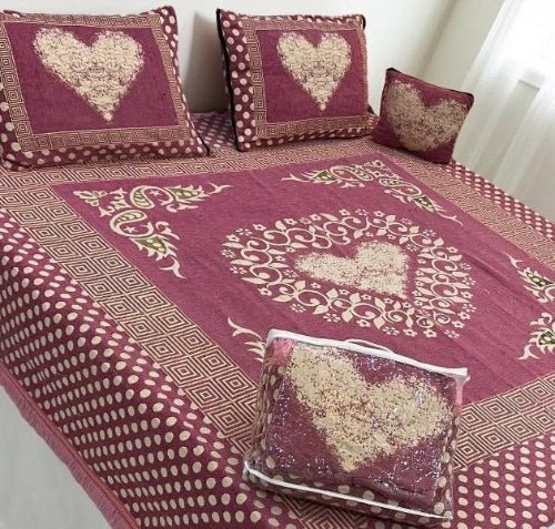Deep Pink Heart – 4Pc Velvet Jacquard Luxury Bedsheet - Fashion Home Store