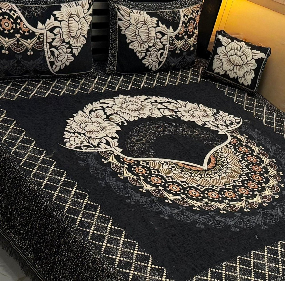 Diamond Weave Velvet 4Pc Velvet Jacquard Luxury Bedsheet - Fashion Home Store