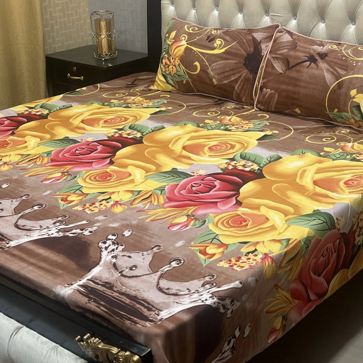 Elegant Floral Maroon King Size Cotton Bed Sheet Set with Leaf Pattern - Fashion Home Store